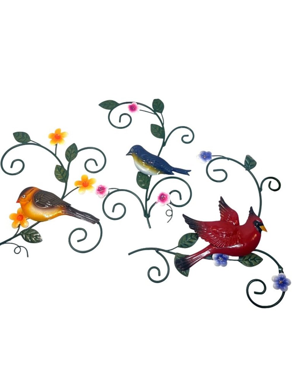 Metal Bird Wall Art Decor Set With Vibrant Floral Design For Indoor/Outdoor Disp